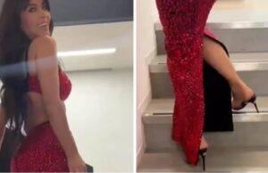 ВИДЕО: Како Ким Кардашијан се качува по скали во претесен фустан?