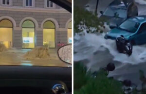 (Видео) Големо невреме во Трст: поплавени улици, водата ги носеше автомобилите