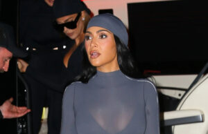 (Фото) Ким Кардашијан во проѕирен тесен сив комбинезон: луѓето се прашуваат како воопшто го облекла
