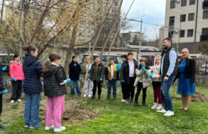 (Фото) Градоначалникот Митески заедно со учениците од „Браќа Миладиновци“ садеше дрвја