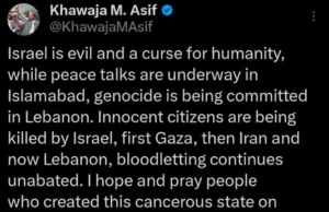 Пакистанскиот министер за одбрана избриша објава што ги налути Израелците