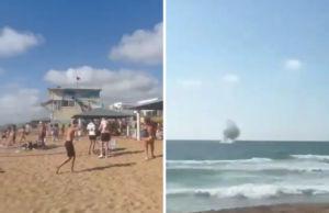 (Видео) Израелци во паника бегаат од плажа, проектили паднаа во морето
