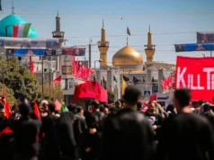 (Фото) Порака на погребот на убиениот ајатолах: „Еј, Трамп, ќе те убиеме“