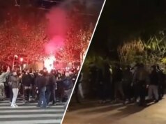 (Видео) Граѓаните слават во Белград, маскирани мажи го напуштаат Пионирскиот парк
